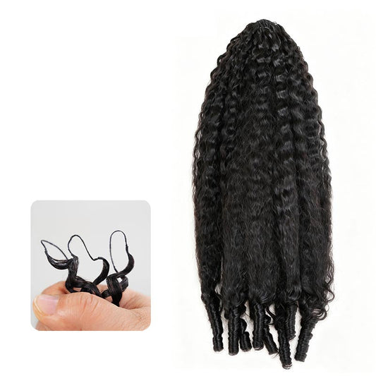 QVR Extensiones de Cabello Humano Crochet Kinky Straight Feather con Puntas en Espiral, Hechas a Máquina