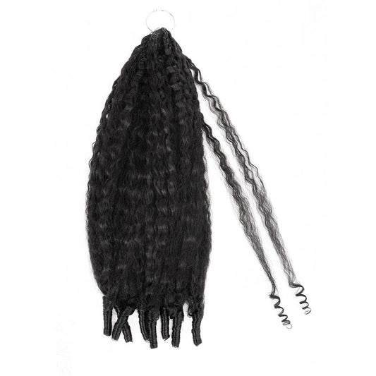 QVR Extensiones de Cabello Humano Crochet Kinky Straight Feather con Puntas en Espiral, Hechas a Máquina