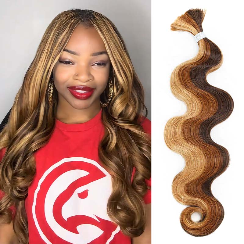 B3G1|QVR Brown Highlight Body Wave #P4/30/27 Human Bulk Hair for Braiding