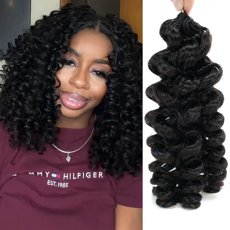 QVR French Curl Human Crochet Hair Machine Made Natural Black Feather Crochet Human Hair Extension