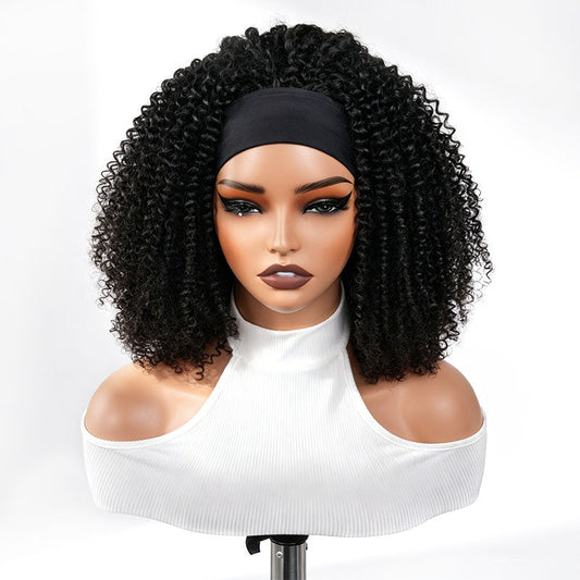 QVR Peluca de diadema rizada Kinky 100% cabello humano Pelucas sin pegamento para mujeres