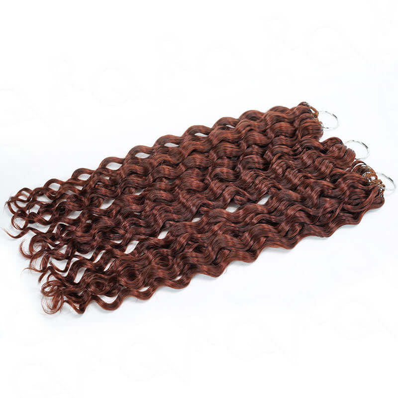 QVR Reddish Brown Human Crochet Hair Water Wave Machine Made #33B Feather Crochet Hairstyle