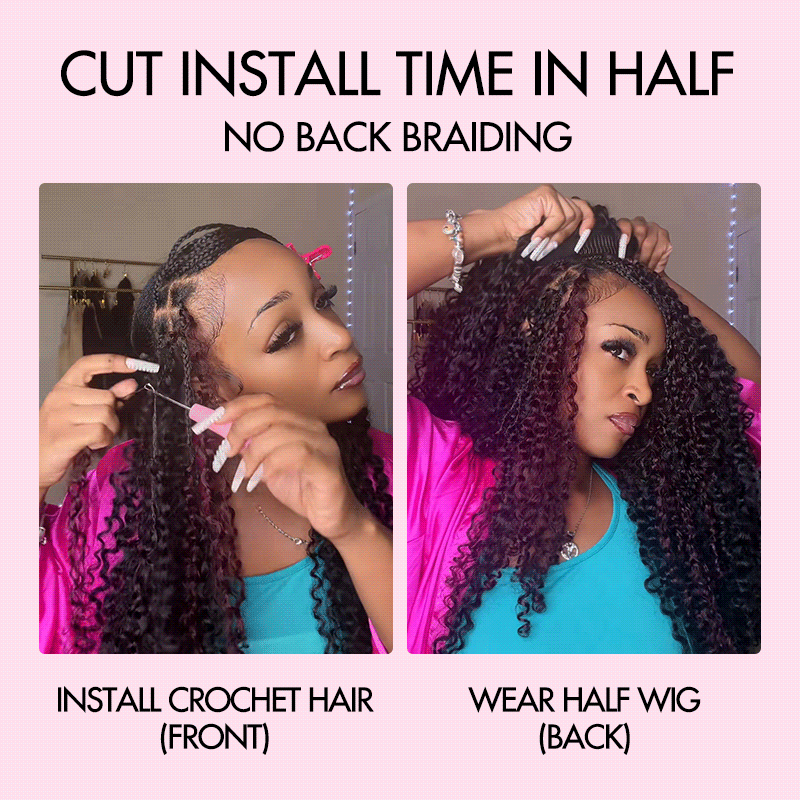 FIXED PRICE|QVR #99J Highlight Miracle Knots X Half Wig Hack Seamless Miracle Braids Human Hair Crochet Weave Hair Extension