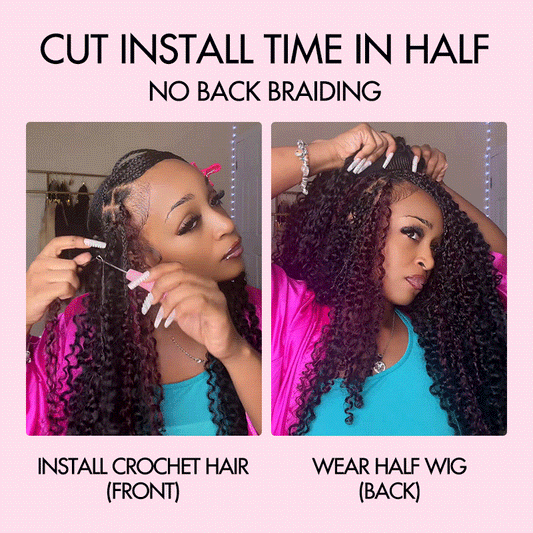 FIXED PRICE|QVR #99J Highlight Miracle Knots X Half Wig Hack Seamless Miracle Braids Human Hair Crochet Weave Hair Extension
