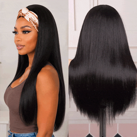 QVR Straight 210% de densidad, peluca con diadema, 100% cabello humano, pelucas sin pegamento para mujeres