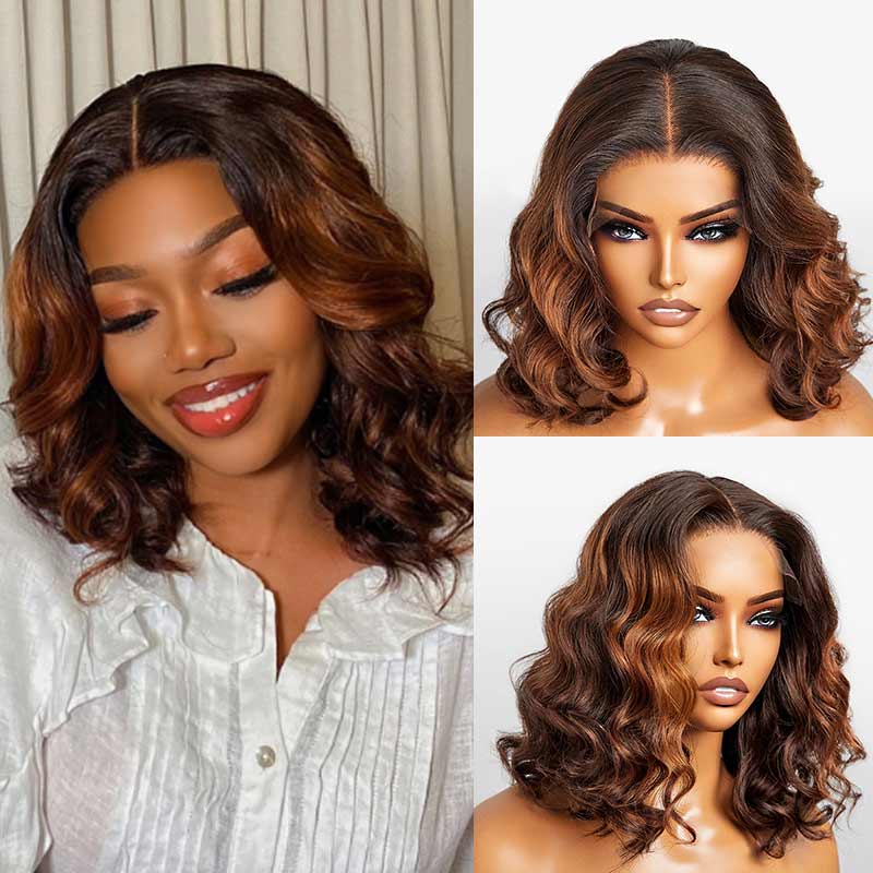 BOGO|Straight Ombre Brown Blunt Cut 4x4 Short Bob Wigs