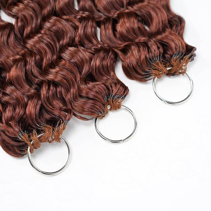 QVR Reddish Brown Human Crochet Hair Water Wave Machine Made #33B Feather Crochet Hairstyle