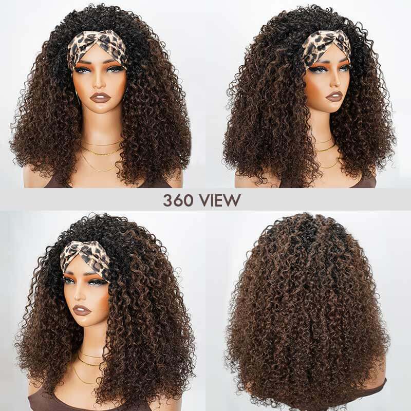 QVR Media peluca retorcida rizada sin pegamento de color marrón oscuro con raíces negras, densidad del 250%, peluca de cabello humano #T1B/4, lista para usar, tipo Flip Over