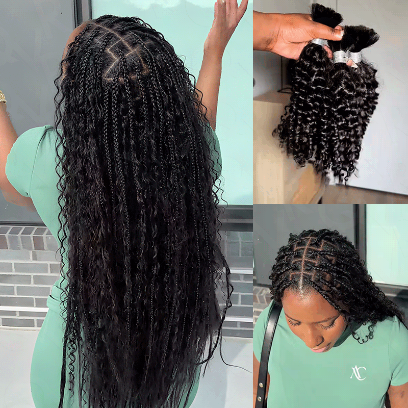 B3G1|QVR Natural Black Bulk Human HairExtensions for Boho Knotless Braiding