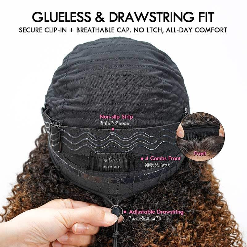 Flash Sale|QVR Glueless Highlight #1B/27 Twist Curly Half Wig Invisible Hairline Wear Go Human Hair Wigs
