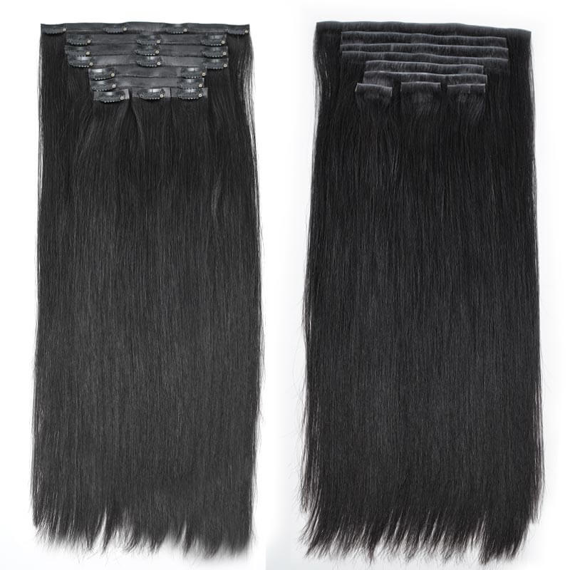 QVR Ombre Brown PU Clip In Hair Extensions Straight Seamless Clip In Human Hair