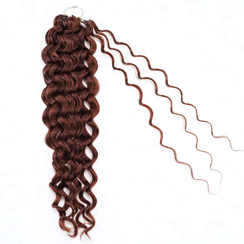 QVR Reddish Brown Human Crochet Hair Water Wave Machine Made #33B Feather Crochet Hairstyle
