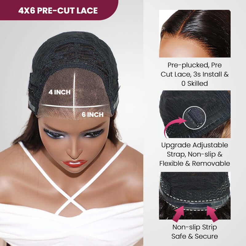 Flash Sale|QVR Straight 4x6 Pre-cut Lace Closure Human Hair Short Bob Wigs