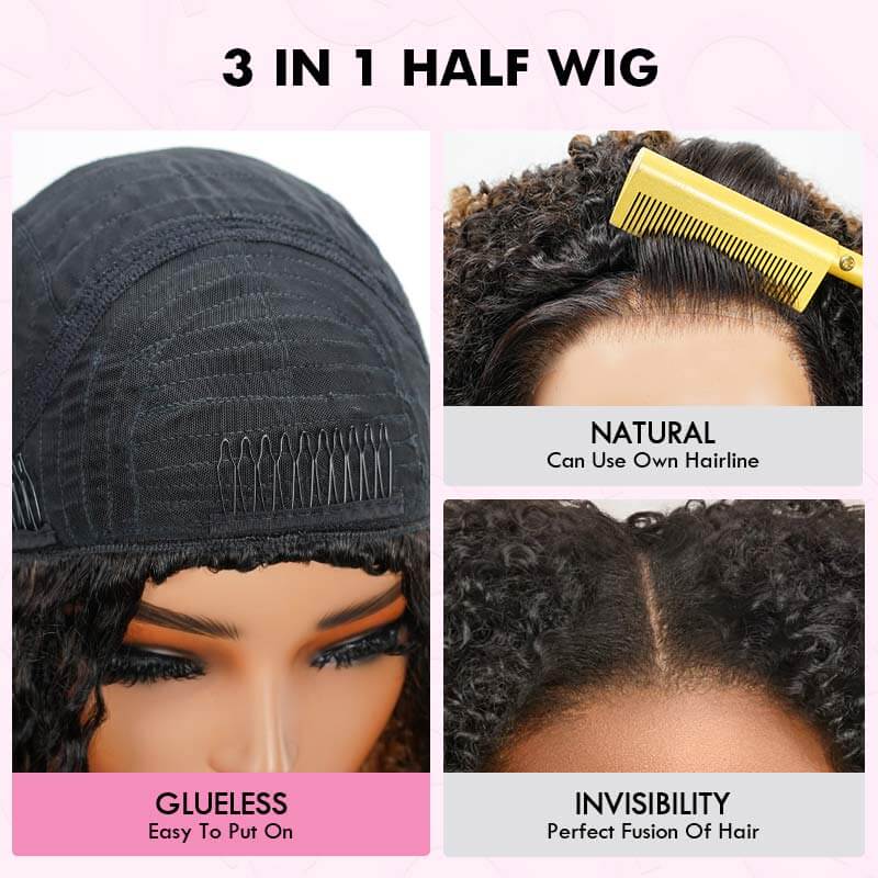 Flash Sale|QVR Glueless Twist Curly Half Wig Invisible Hairline Ombre #T1B/30 Wear Go Human Hair Wigs