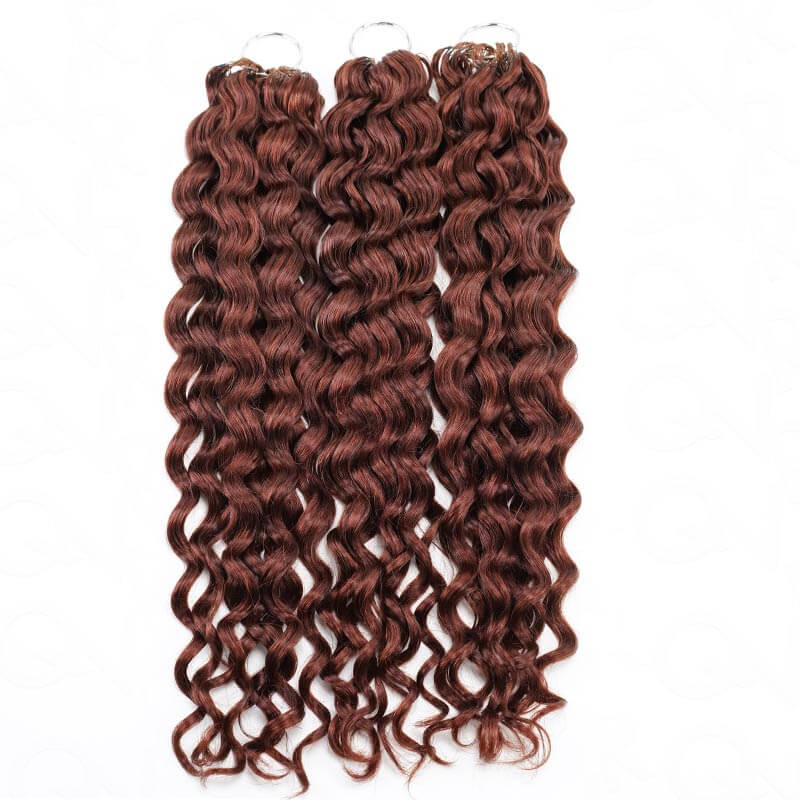 QVR Reddish Brown Human Crochet Hair Water Wave Machine Made #33B Feather Crochet Hairstyle