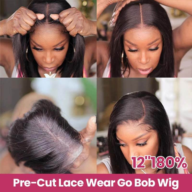 Flash Sale|QVR Straight 4x6 Pre-cut Lace Closure Human Hair Short Bob Wigs