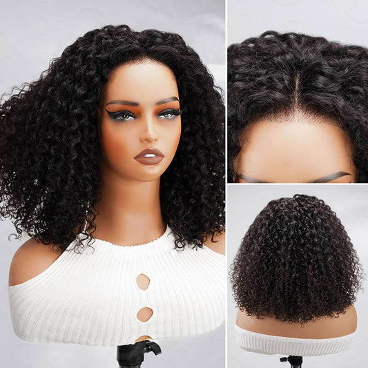 Peluca de encaje QVR Glueless Kinky Curly 5x5 con cierre, lista para usar, suave, corta, estilo bob