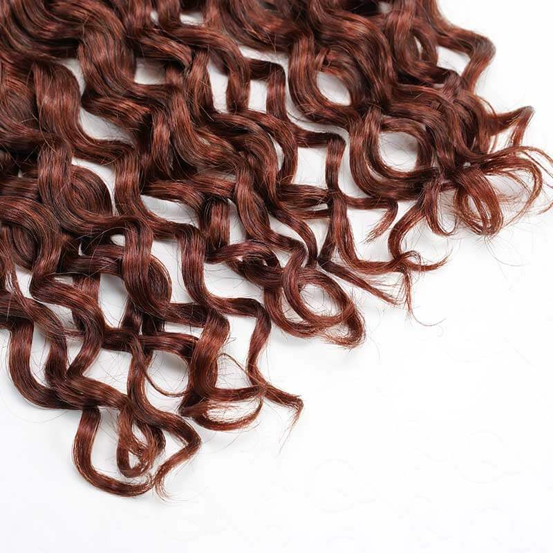 QVR Reddish Brown Human Crochet Hair Water Wave Machine Made #33B Feather Crochet Hairstyle