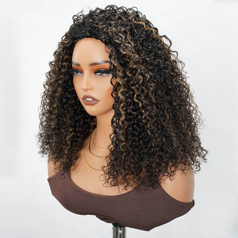 Flash Sale|QVR Glueless Highlight #1B/27 Twist Curly Half Wig Invisible Hairline Wear Go Human Hair Wigs