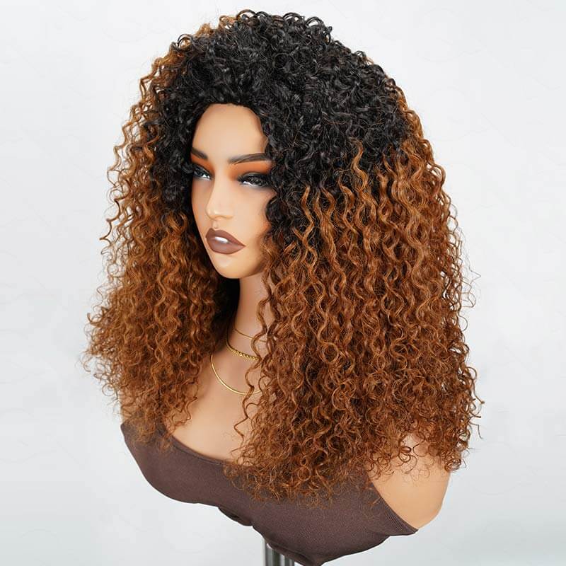 Flash Sale|QVR Glueless Twist Curly Half Wig Invisible Hairline Ombre #T1B/30 Wear Go Human Hair Wigs