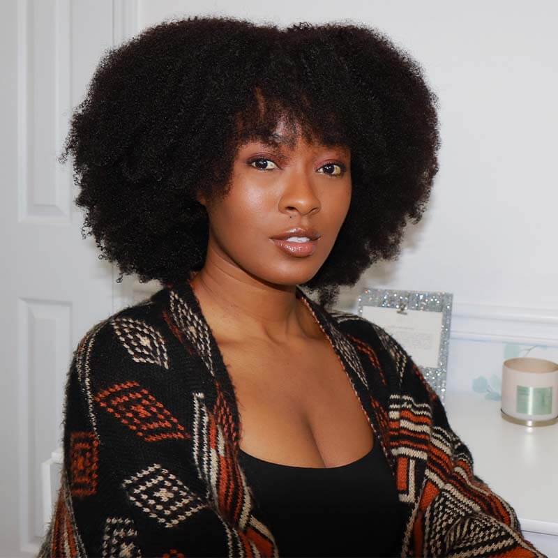 New User Only|QVR 18inches Kinky Curly V Part Wigs Human Hair Wig