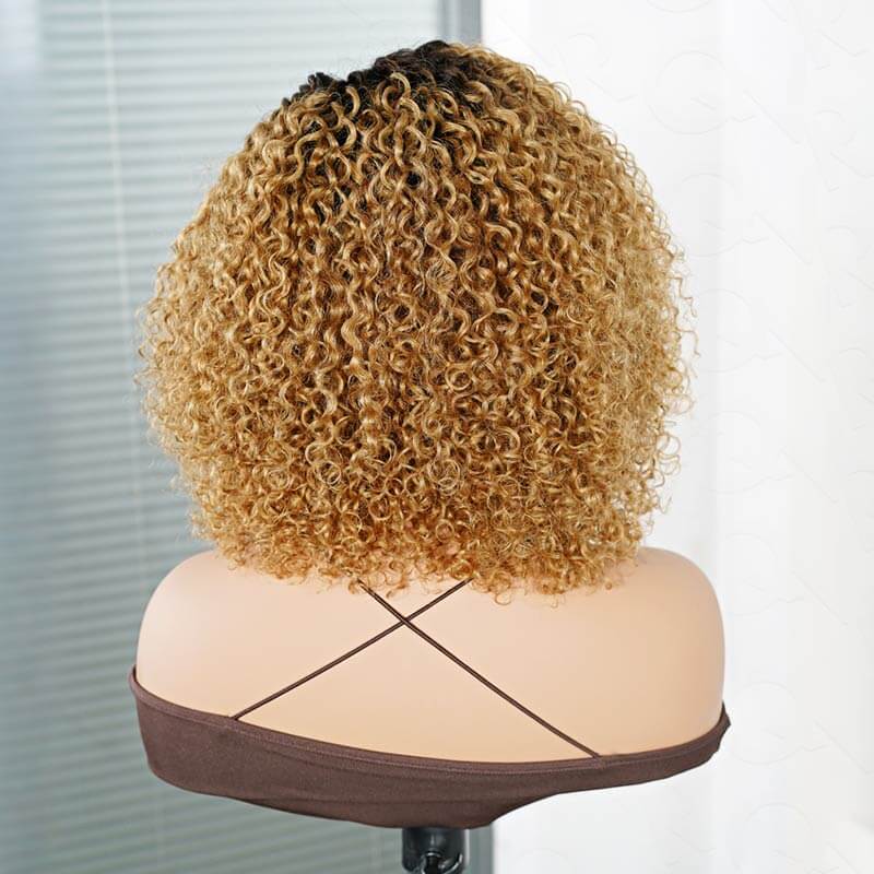US Only|QVR Ash Blonde Side Part Short Cut Curly Wig