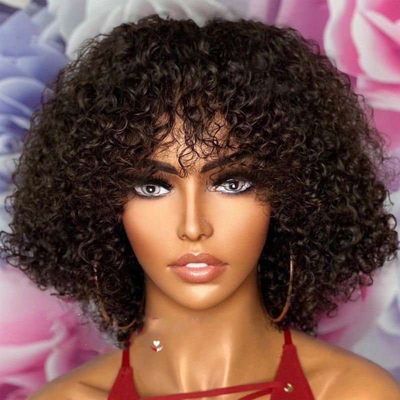 Flash Sale|QVR Water Wave Short Pixie Bob Cut Wigs With Bangs