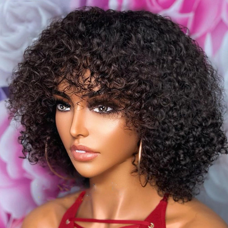 Flash Sale|QVR Water Wave Short Pixie Bob Cut Wigs With Bangs