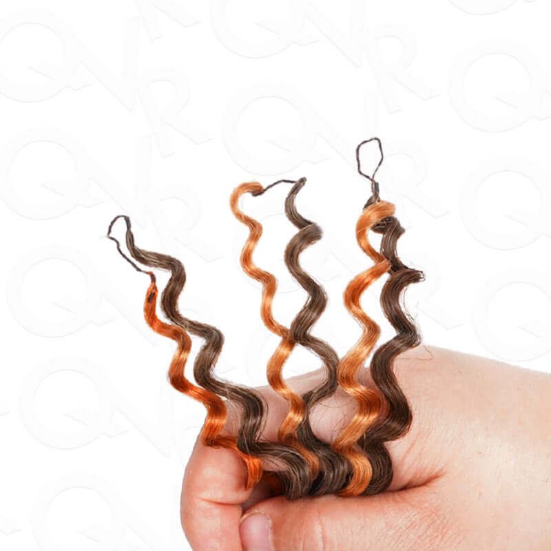 QVR Seamless Small Kinky Curly Feather Crochet Hair Highlight #P2/30 Extensiones de cabello humano hechas a máquina