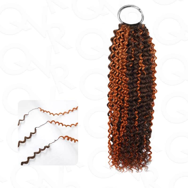 QVR Seamless Small Kinky Curly Feather Crochet Hair Highlight #P2/30 Extensiones de cabello humano hechas a máquina