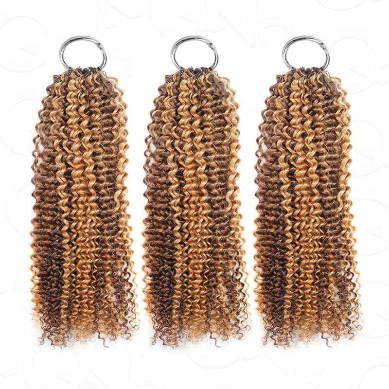 New User Only|QVR Seamless Small Kinky Curly Highlight #P4/27 Feather Crochet Human Hair