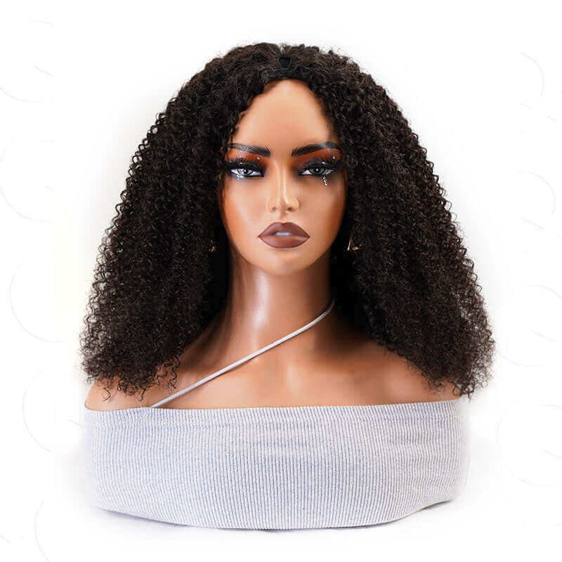 US Only|QVR #1B Kinky Curly V Part Human Hair Wigs
