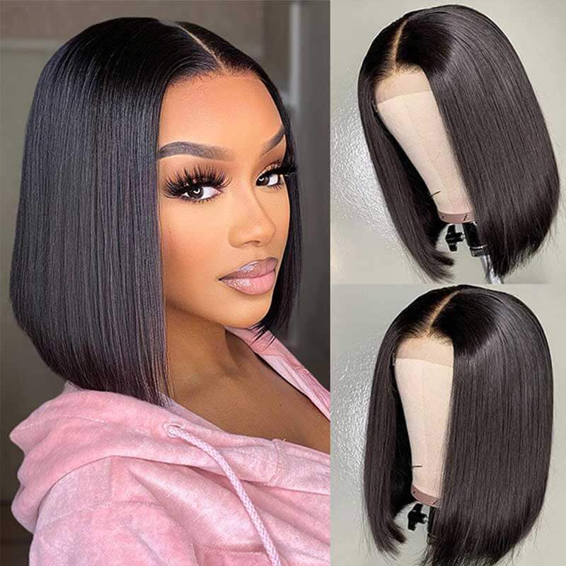 Flash Sale|QVR Straight 4x6 Pre-cut Lace Closure Human Hair Short Bob Wigs
