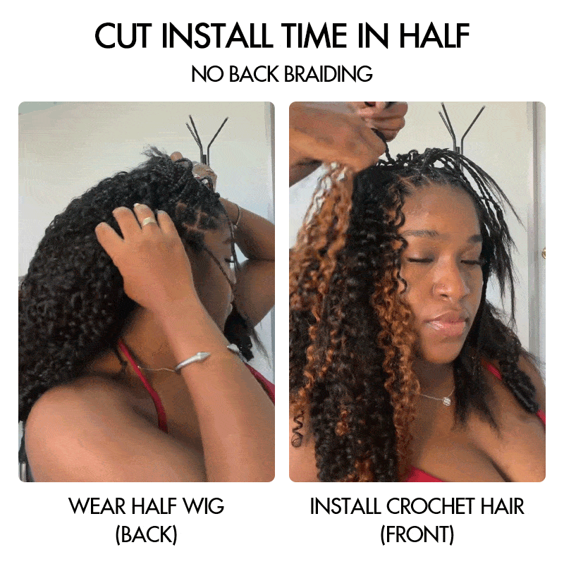 FIXED PRICE|QVR Brown Highlight Miracle Knots X Half Wig Hack Seamless Miracle Braids Human Hair Crochet Weave Hair Extension