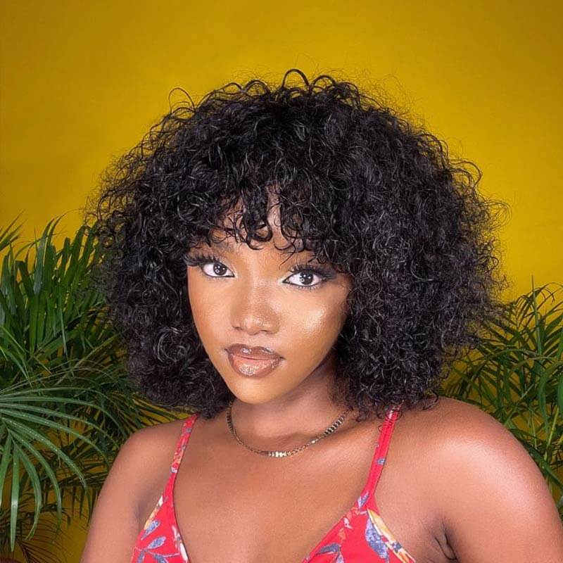 Flash Sale|QVR Water Wave Short Pixie Bob Cut Wigs With Bangs