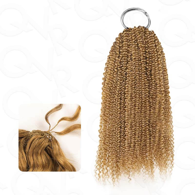 QVR Brown Highlight Feather Crochet Human Hair #P1B/4 Afro Kinky Curly Machine Made Crochet Weave Hair Extensions