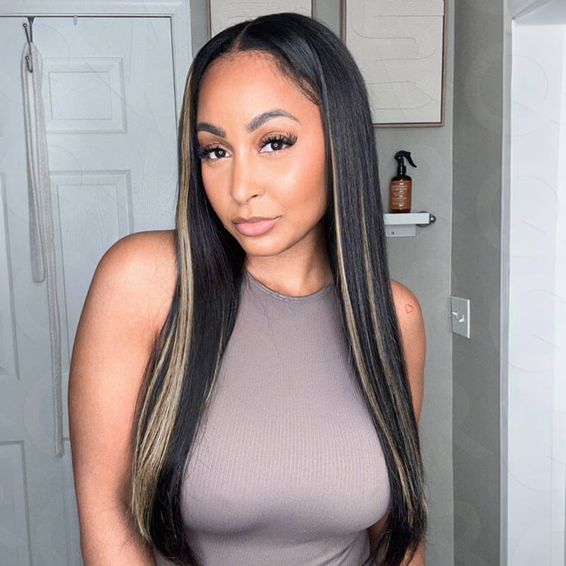 QVR Flawless Straight Human Hair Bundle Black Blonde Highlights Sew In Hair Extensions