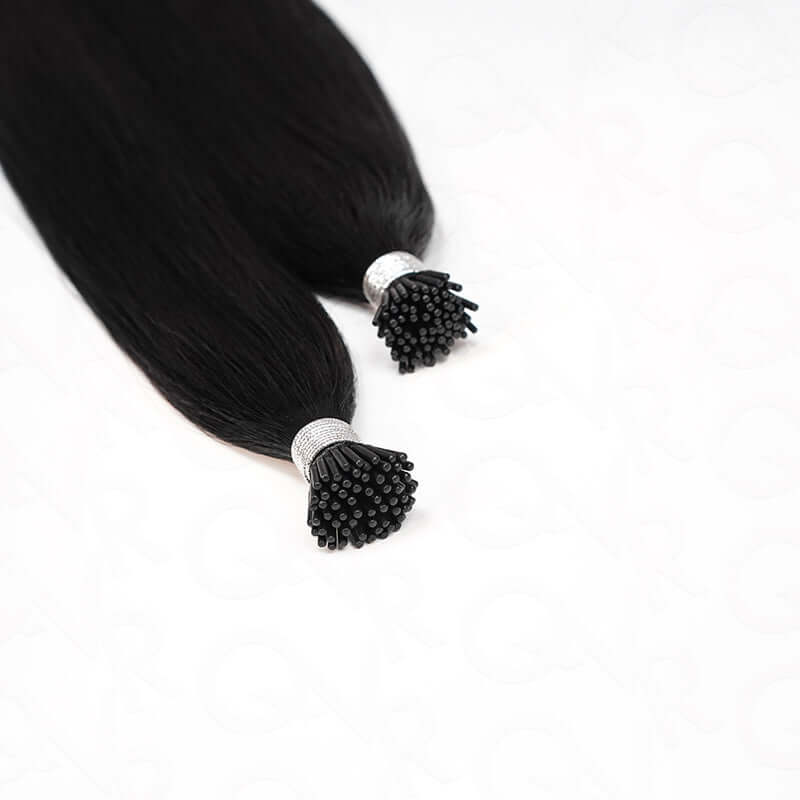 QVR Silk Straight I Tip Hair Extensions Natural Black Human Hair