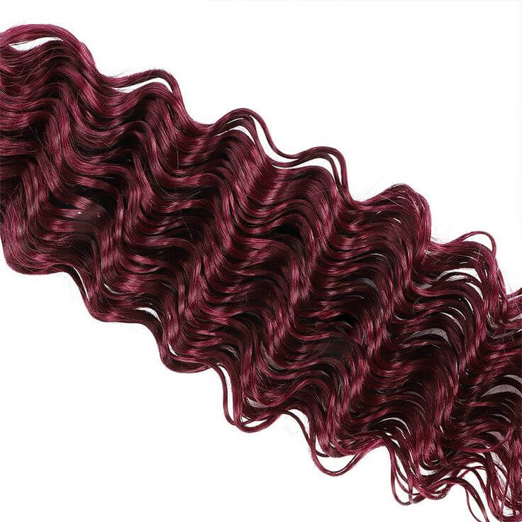 B3G1|QVR Burgundy Deep Wave Bulk Hair Extensions for Boho Knotless Braiding