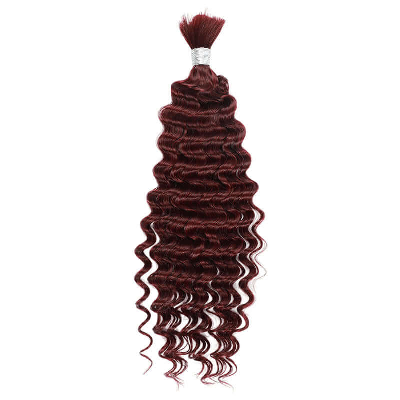 B3G1|QVR Burgundy Deep Wave Bulk Hair Extensions for Boho Knotless Braiding