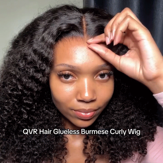 Peluca frontal de encaje QVR Burmese Curly 13X4 lista para usar, cabello humano virgen con diseño 4Pre