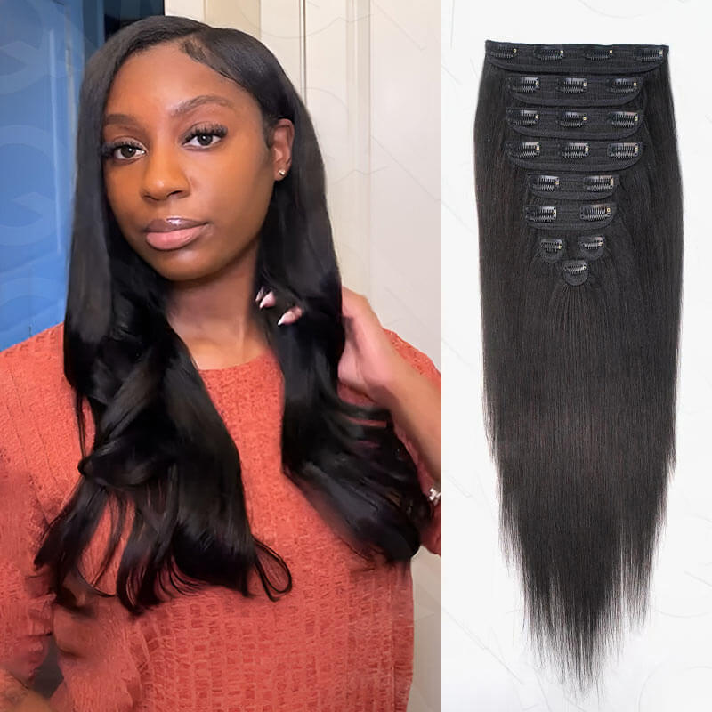 Flash Sale|QVR Invisible 9PCS 5PCS Volumizer Natural Straight Clip In Human Hair Extensions