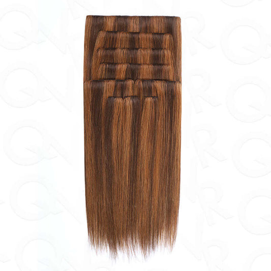 QVR Highlight #P4/30 9PCS Weft Clip In Hair Extensions Volumizer #P4/27 Straight Clip In Human Hair