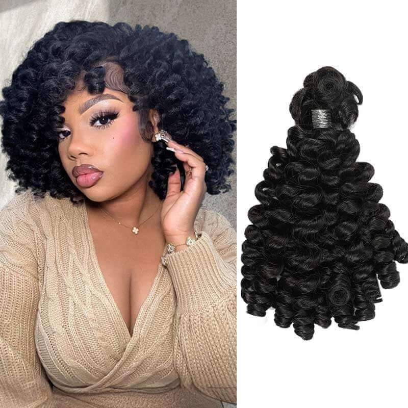 B3G1|QVR Natural Black Bouncy Curl Bulk Hair Extensions For Crochet Braids Human Hair