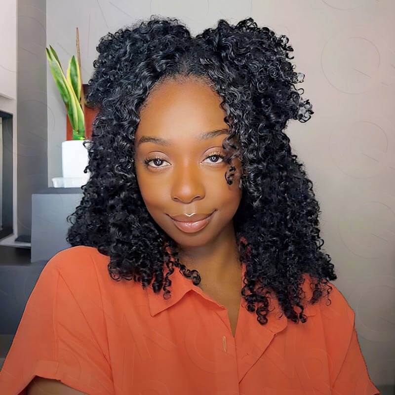 P3G5| Natural Black Small Kinky Curly Feather Crochet Hair