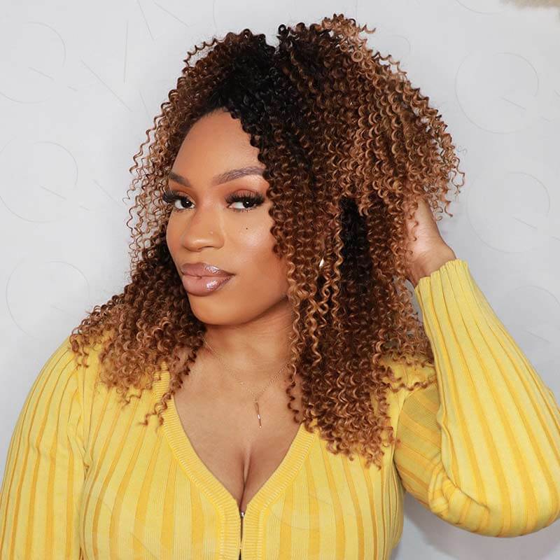 B3G1|Ombre #T1B/30/27 Small Kinky Curly Feather Crochet Human Hair