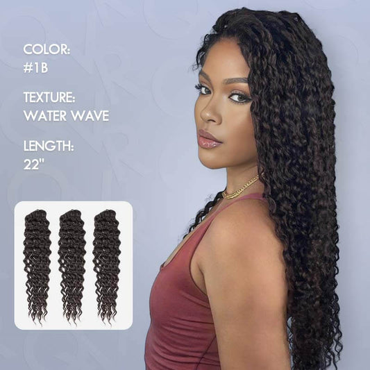 QVR Lightweight Natural Black Water Wave Crochet Braid Human Hair Extensions