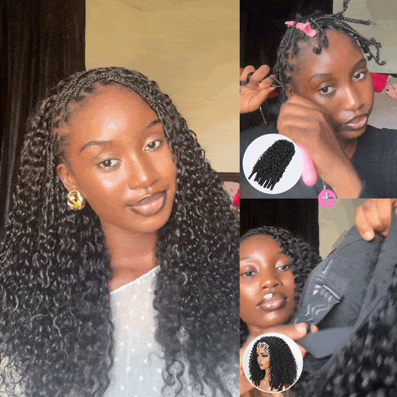 FIXED PRICE|QVR Brown Highlight Miracle Knots X Half Wig Hack Seamless Miracle Braids Human Hair Crochet Weave Hair Extension