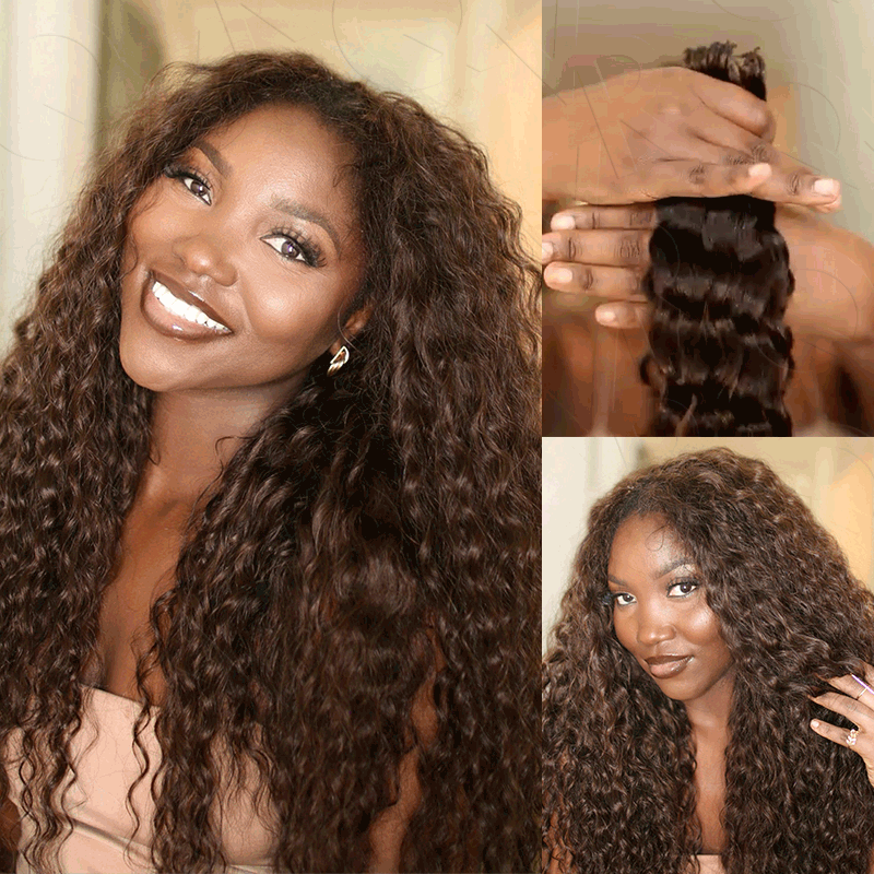 BOGO|Dark Brown Water Wave Human Hair Crochet Weave Hair Extension