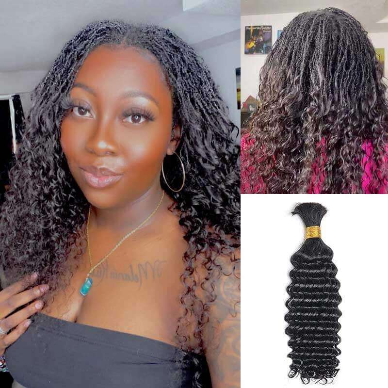 B3G1|QVR Natural Black Bulk Human HairExtensions for Boho Knotless Braiding